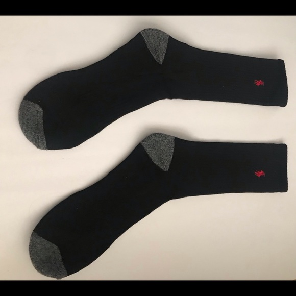 New Polo Ralph Lauren Men’s Sport Socks Black with Red Pony Grey Toes Heels - Picture 13 of 16